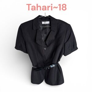 Tahari Arthur S Levine Sz 18 Career Wear Black Belted Short Sleeve Blazer Linen